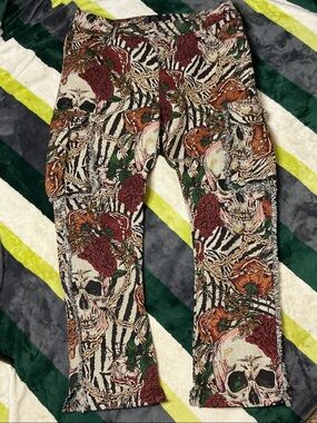 Rebel Vengeance Skull Rose Zebra Cargo Pants Size 34x30